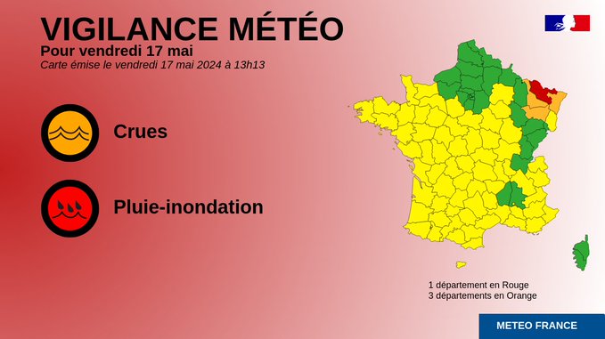 Intempéries : la Moselle en vigilance rouge, le Bas-Rhin et d’autres départements en alerte