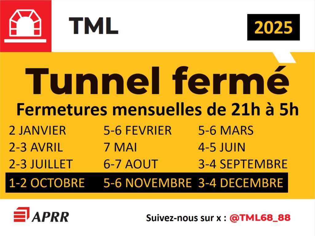 Le tunnel Maurice-Lemaire sera fermé mensuellement en 2025