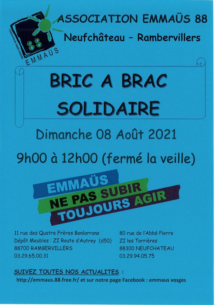 BRIC A BRAC SOLIDAIRE EMMAUS à NEUFCHATEAU & RAMBERVILLERS