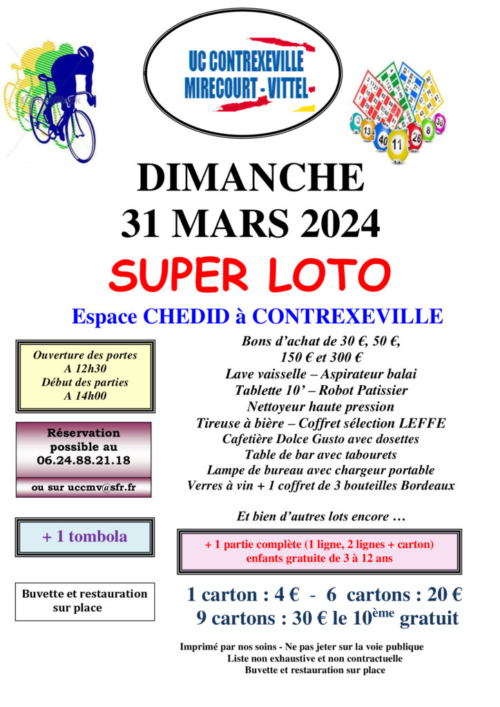 SUPER LOTO DE L'UNION CYCLISTE CONTREX MIRECOURT VITTEL